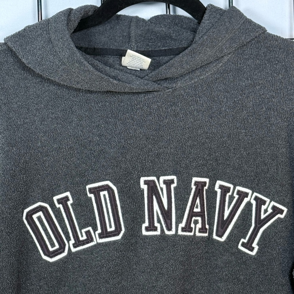 Vintage Old Navy Hoodie Mens S Gray Fleece Y2K Spellout Streetwear Fuzzy - Picture 3 of 9
